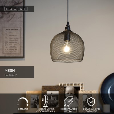 Lucide MESH - Hanglamp - Ø 22 cm - 1xE27 - Zwart